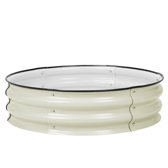 Aoodor 9" Tall 30" Metal Raised Garden Bed Kit, Outdoor Round Planter Box for Vegetables, Flowers, Herbs, Beige