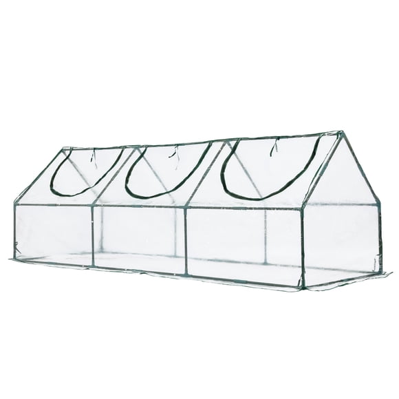 Aoodor 9 ft. x 3 ft. x 3 ft. Mini Greenhouse with 3 Zipper Doors, Water Resistant UV Protected for Flowers, vegetables and herbs - Transparent