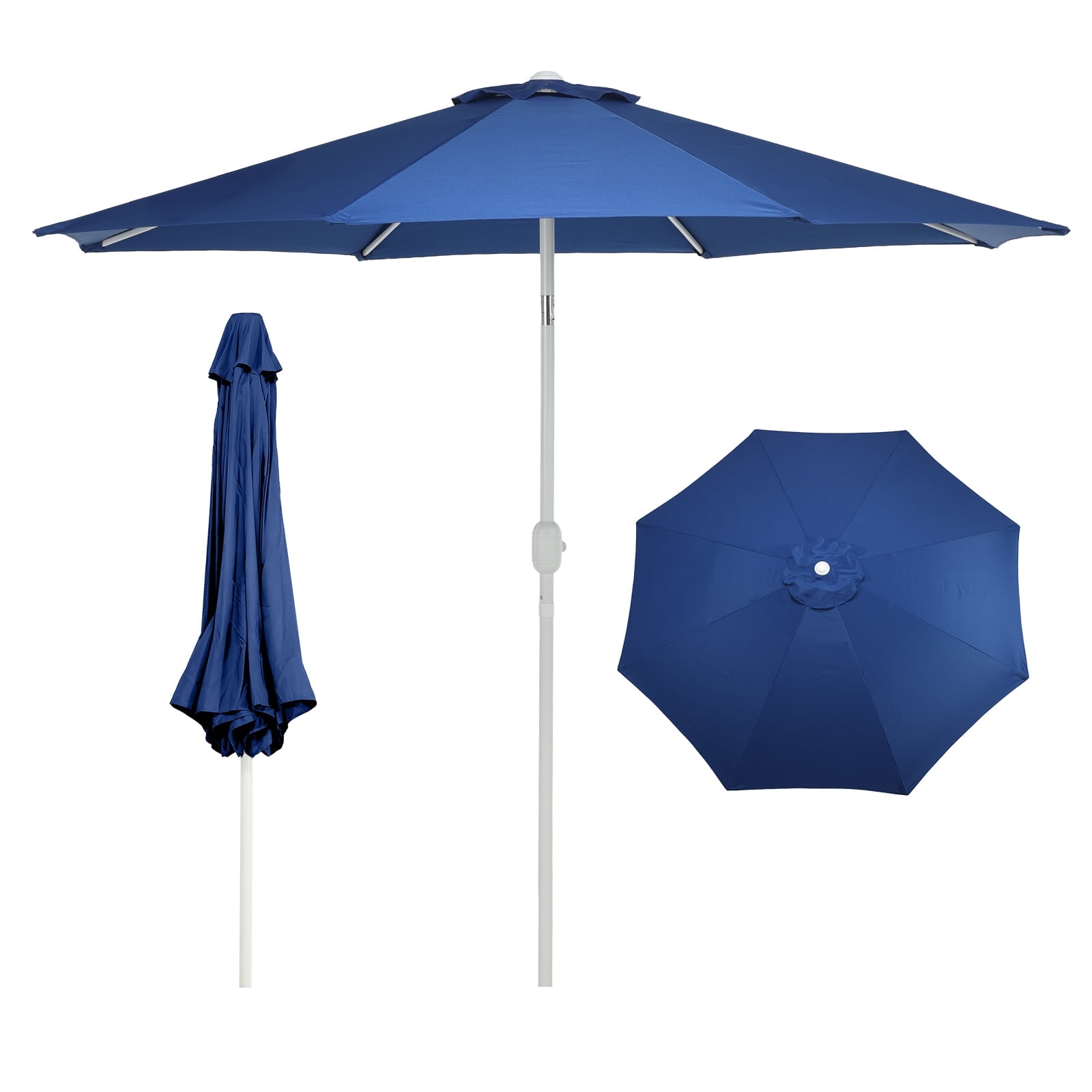 Aoodor 9FT Outdoor Patio Umbrella with 8 Steel Ribs and Push Button Tilt Crank, UV Protection, Dark Blue