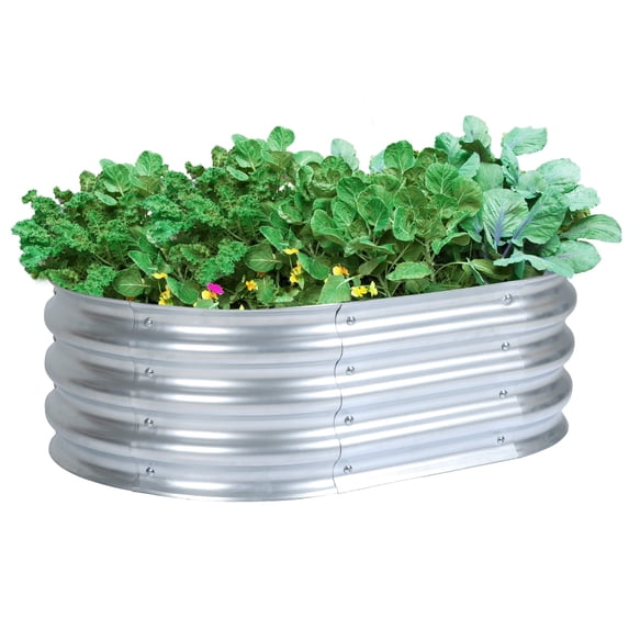 Aoodor Galvanized Raised Garden Bed Kit, 3x2x1 ft Oval Planter Box for Vegetables, Flowers, and Herbs, Outdoor Use, Silver