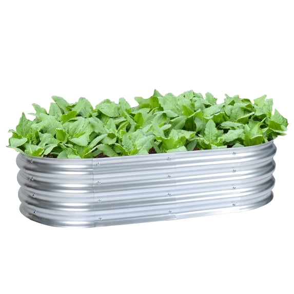 Aoodor Galvanized Raised Garden Bed Kit, 4x2x1 ft Oval Planter Box for Vegetables, Flowers, and Herbs, Outdoor Use, Silver
