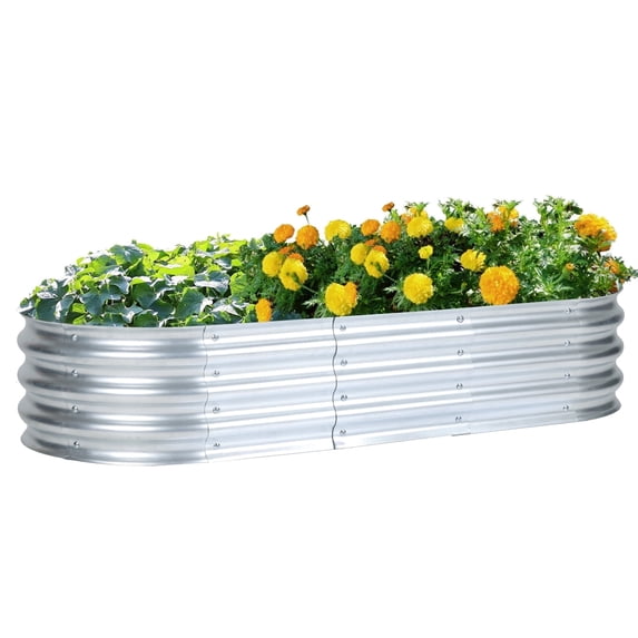 Aoodor Galvanized Raised Garden Bed Kit, 5x2x1 ft Oval Planter Box for Vegetables, Flowers, and Herbs, Outdoor Use, Silver