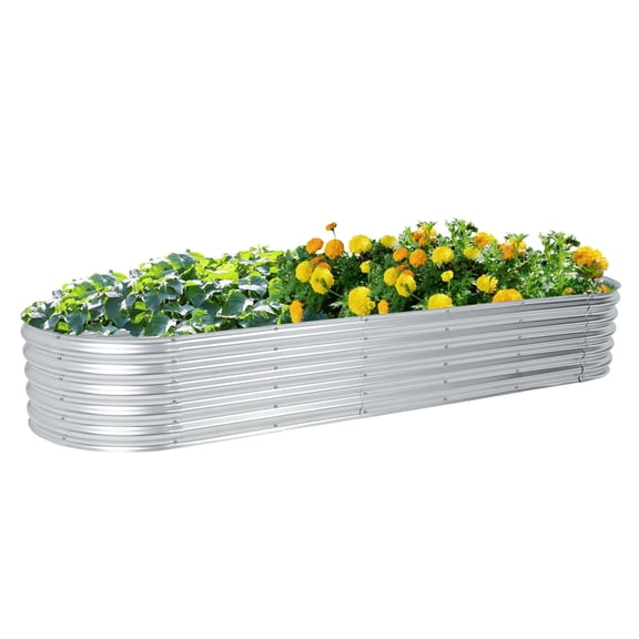 Aoodor Galvanized Raised Garden Bed Kit, 7x2x1 Ft, Oval Planter Box for Vegetables, Flowers, and Herbs, Outdoor Use, Silver