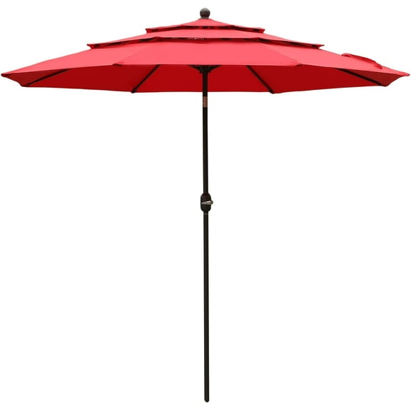 Aoodor Patio Umbrella 10 ft Dining Table Outdoor Market Umbrella 3 Tier - Wine Red 10 ft / Red