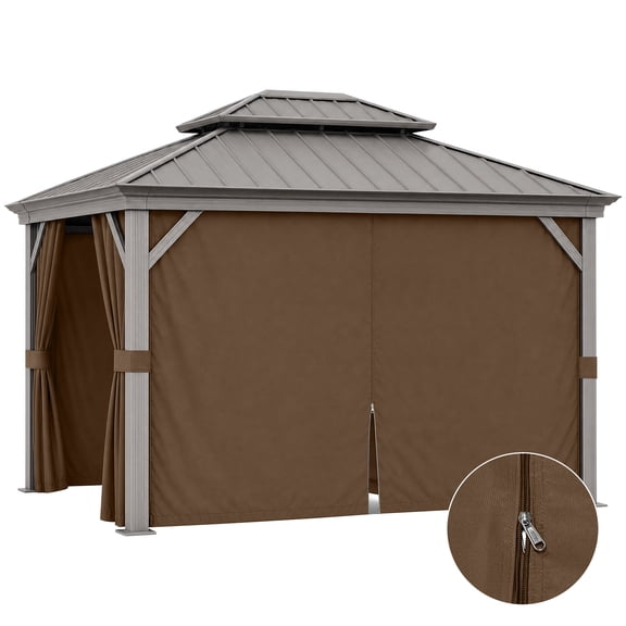 Aoodor 10x10 ft 4-Panel Outdoor Gazebo Curtains Waterproof Privacy Sidewall Replacement with Zipper for Patio Pergola, Brown