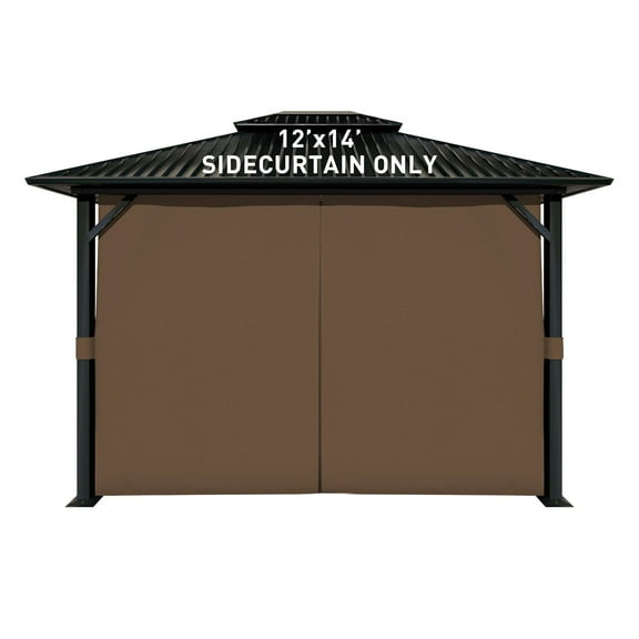 Aoodor 12' x 14' Gazebo Curtain Set Protecting Privacy Side Walls 4 Panels, Curtain Only - Brown