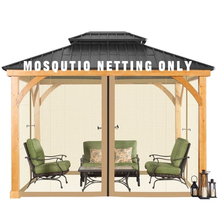 Aoodor Gazebo Netting 12' x 12' Polyester Screen Replacement 4 Panel Sidewalls for Patio (Only Netting)