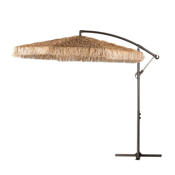 Aoodor Patio 10 ft Thatch Tiki Umbrella, Outdoor Offset Cantilever Umbrella