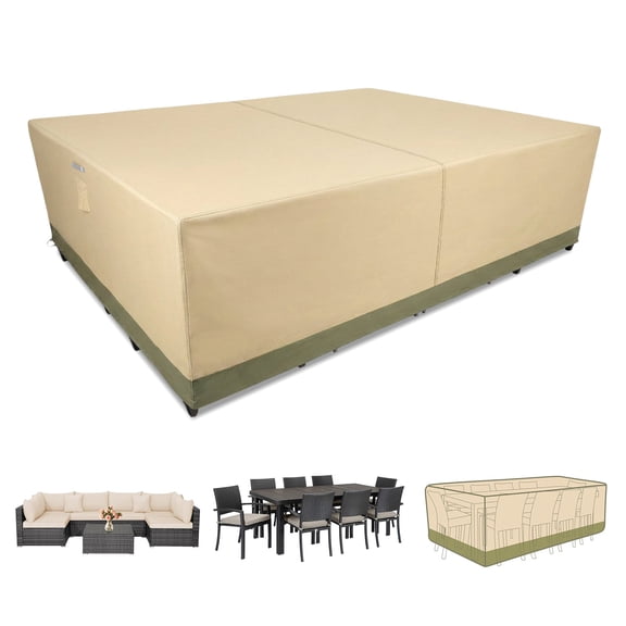 Aoodor Heavy Duty Outdoor Furniture Set Cover, 600D Waterproof Oxford Patio Sectional Set Cover Covers with Air Vents for for Patio General Purpose Furniture, 130"L x 88"W x 32"H