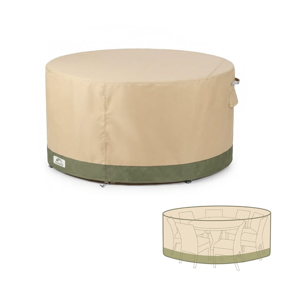 Aoodor Heavy Duty Outdoor Furniture Set Cover, 600D Waterproof Oxford Patio Sectional Set Cover Covers with Air Vents for Patio General Purpose Table and Chairs, 120"Dia x 32"H