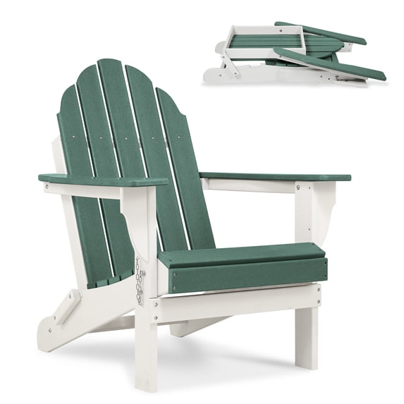 Aoodor Outdoor Patio Chair, HDPE Folding Adirondack Chair, 32" x 21.6" x 37", Dark Green