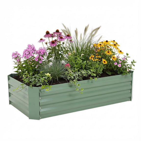 Aoodor Outdoor Metal Raised Garden Bed 4' x 2' x 1' Rust Resistance Planter Box