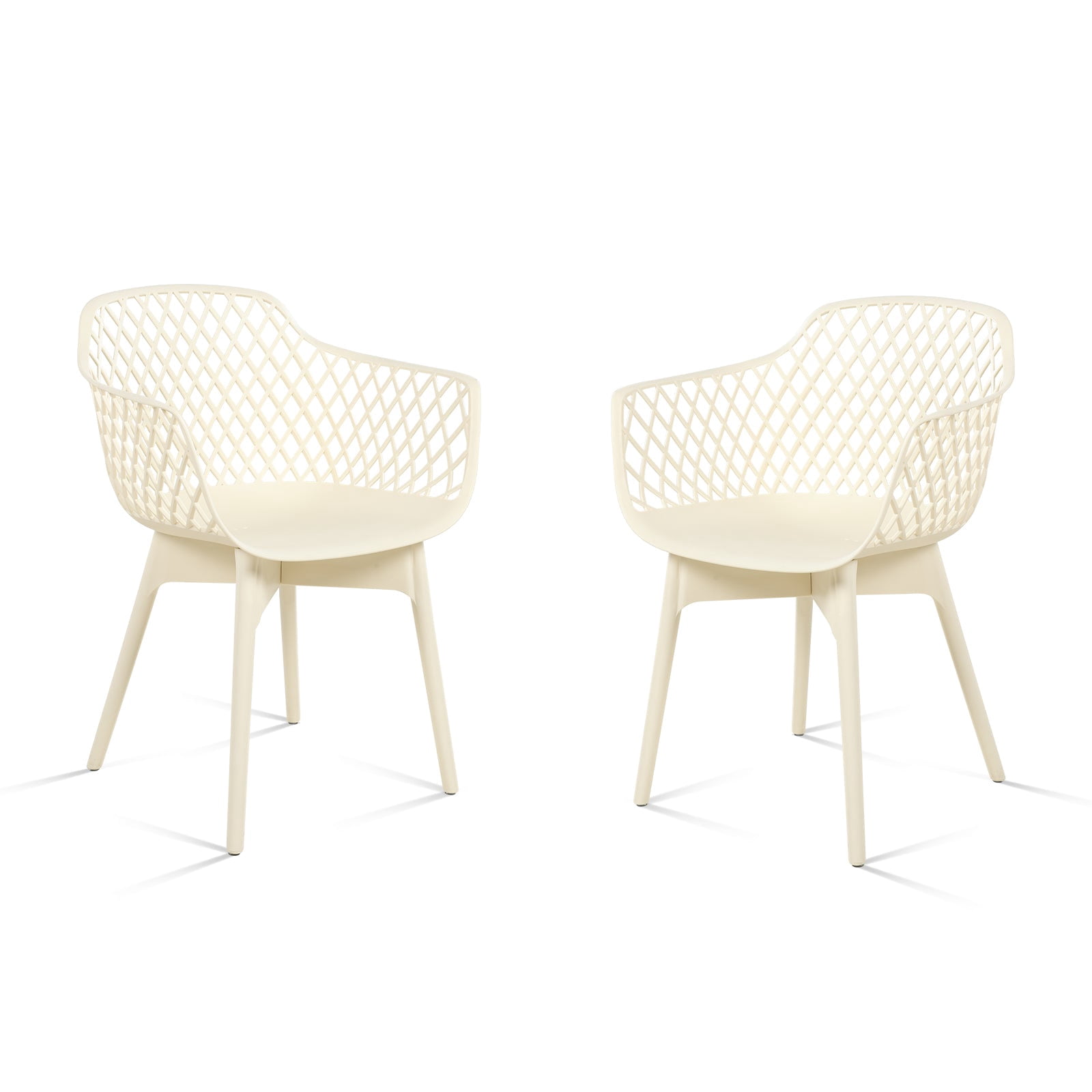 Aoodor Modern Dining Chairs Set of 2, Weather-Resistant Plastic Cafe Chairs with Ergonomic Back and Non-Slip Pad, Suitable for Patio, Restaurant, Yard, Porch, Balcony, Beige
