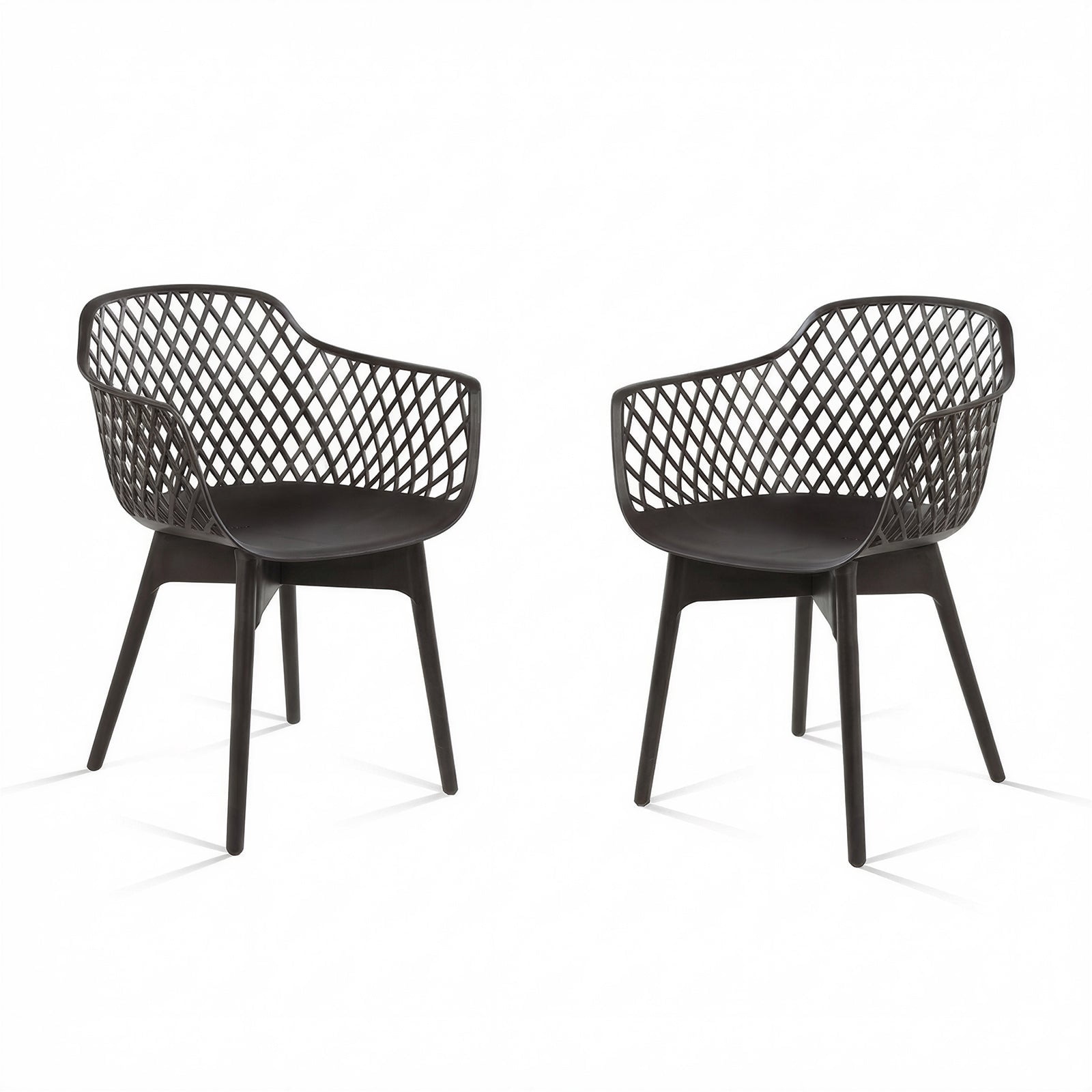 Aoodor Modern Dining Chairs Set of 2, Weather-Resistant Plastic Cafe Chairs with Ergonomic Back and Non-Slip Pad, Suitable for Patio, Restaurant, Yard, Porch, Balcony, Brown
