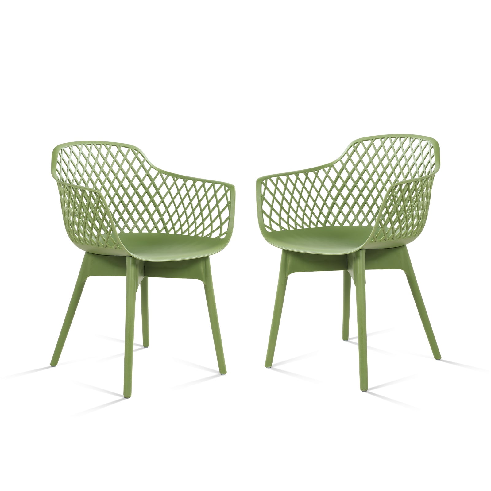 Aoodor Modern Dining Chairs Set of 2, Weather-Resistant Plastic Cafe Chairs with Ergonomic Back and Non-Slip Pad, Suitable for Patio, Restaurant, Yard, Porch, Balcony, Green