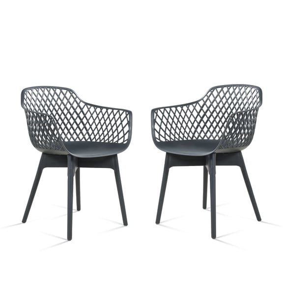 Aoodor Modern Dining Chairs Set of 2, Weather-Resistant Plastic Cafe Chairs with Ergonomic Back and Non-Slip Pad, Suitable for Patio, Restaurant, Yard, Porch, Balcony, Grey