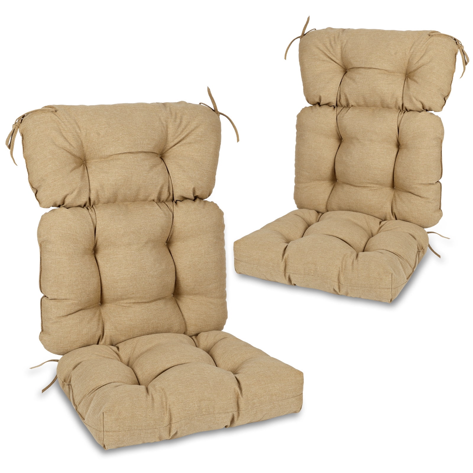 Aoodor Outdoor 45"x 22" x5" Tufted High Back Cushions Patio Replacement Chair Cushion with Ties, Water and Fade Resistant for All Weather (Brown, Set of 2）