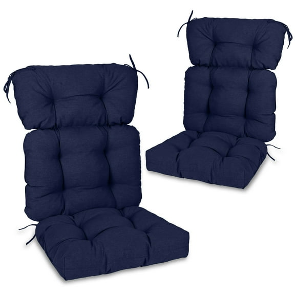 Aoodor Outdoor 45"x 22" x5" Tufted High Back Cushions Patio Replacement Chair Cushion with Ties, Water and Fade Resistant for All Weather (Dark Blue, Set of 2)