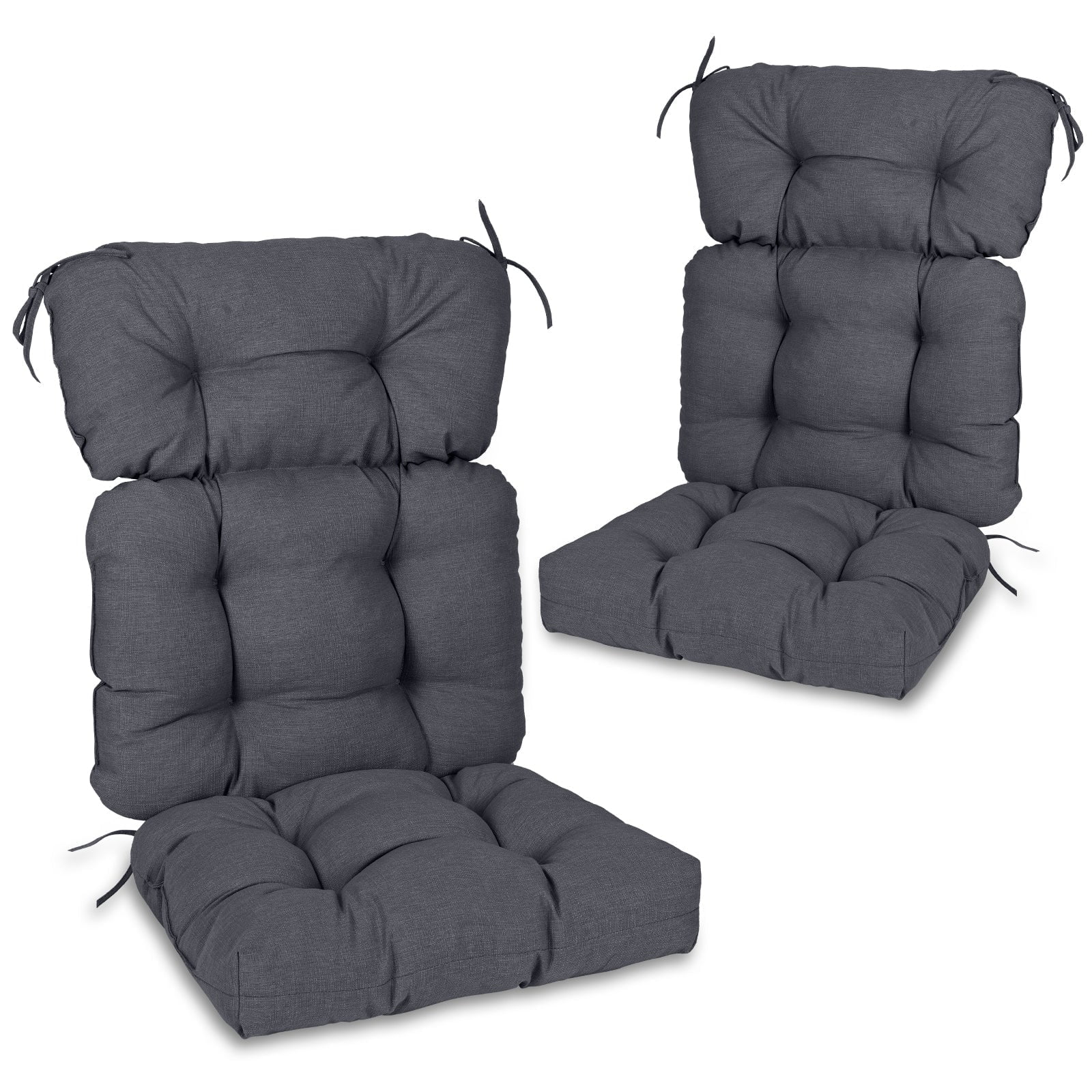 Aoodor Outdoor 45"x 22" x5" Tufted High Back Cushions Patio Replacement Chair Cushion with Ties, Water and Fade Resistant for All Weather (Dark Gray, Set of 2）