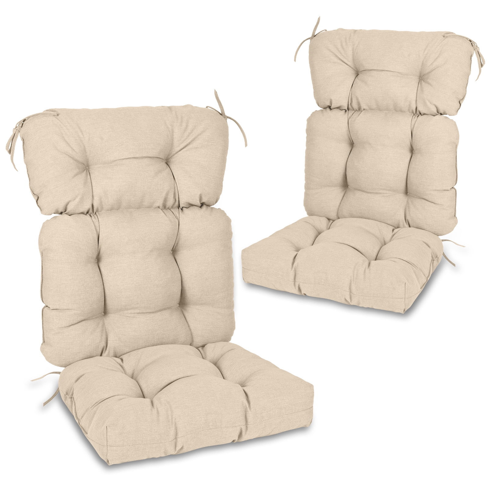 Aoodor Outdoor 45"x 22" x5" Tufted High Back Cushions Patio Replacement Chair Cushion with Ties, Water and Fade Resistant for All Weather (Khaki, Set of 2）