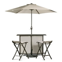 Aoodor Outdoor 5-Piece Bar Table Folding Chairs Set with 8' Adjustable Tilt Umbrella Base - Ideal for Patio, Poolside, and Backyard Relaxation