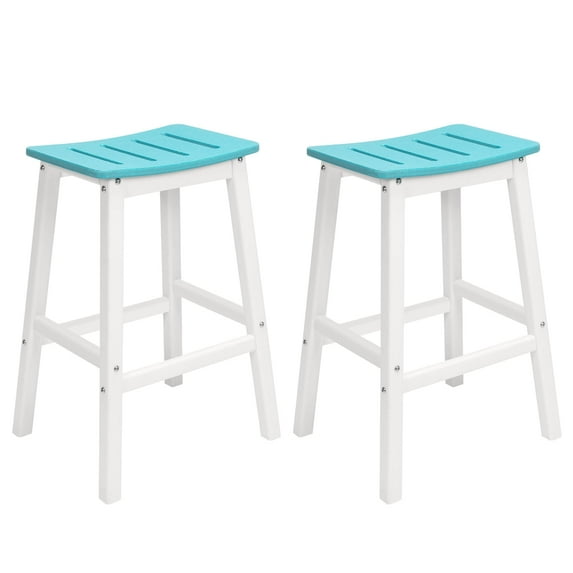 Aoodor Outdoor Bar Stools Set of 2, 28 Inch HDPE Patio Bar Seat, Height Saddle Stools with Footrest for Backyard - Tuoquoise