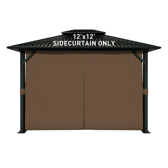 Aoodor 12' x 12' Gazebo Curtain Set Protecting Privacy Side Walls 4 Panels, Curtain Only - Brown