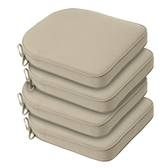 Aoodor 18"x19" Outdoor Chair Cushion, Fade-Resistant Polyester Chair Pads with Invisible Zipper & Adjustable Ties, Khaki, Set of 4