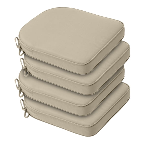 Aoodor Outdoor Chair Cushion W21'' x D21'', Fade-resistant Polyester Chair Pads with Invisible Zipper & Adjustable Ties, Khaki, Set of 4