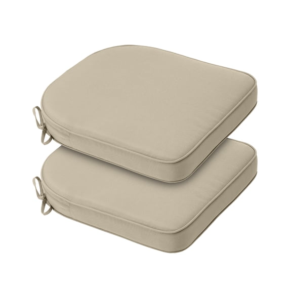 Aoodor Outdoor Chair Pads, 20"W x 19"D Patio Seat Cushion Set of 2, Fade-Resistant Polyester, Khaki