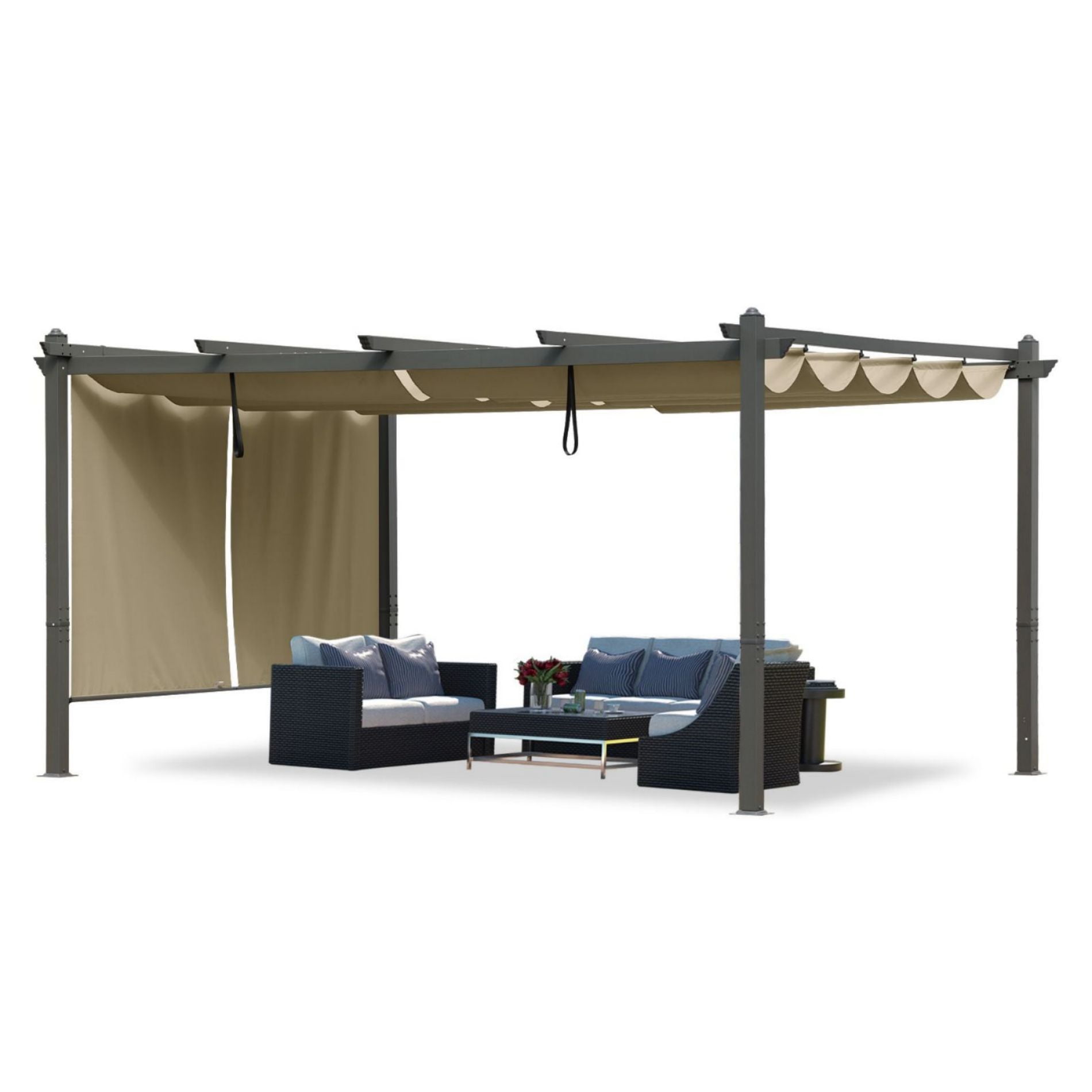 Brown Aluminum Outdoor Pergola with Adjustable Canopy