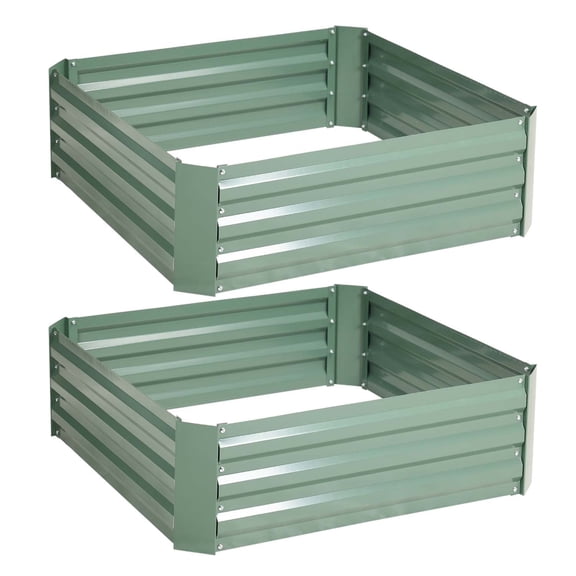 Aoodor Outdoor Metal Raised Garden Bed 3' x 3' x 1' Galvanized Steel Planter Box - Set of 2