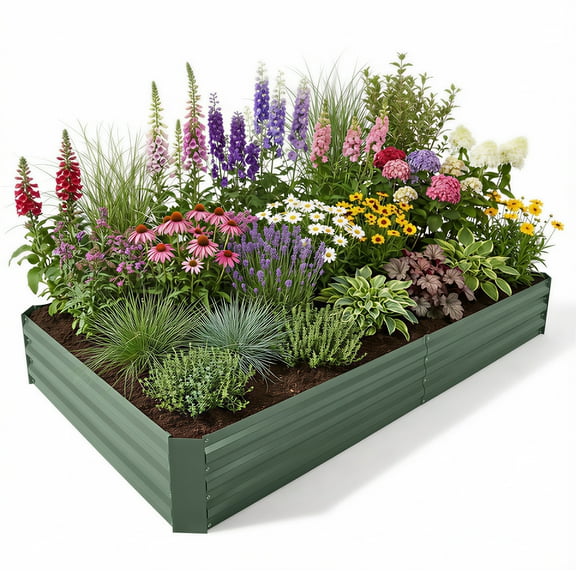 Aoodor Outdoor Metal Raised Garden Bed 8' x 4' x 1' Galvanized Steel Planter Box - Green