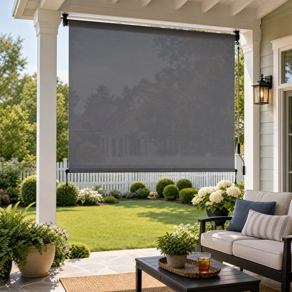 Aoodor Outdoor Solar Shade Blind, Hdpe Fabric, 4 ft W x 8 ft H, 5% Openness