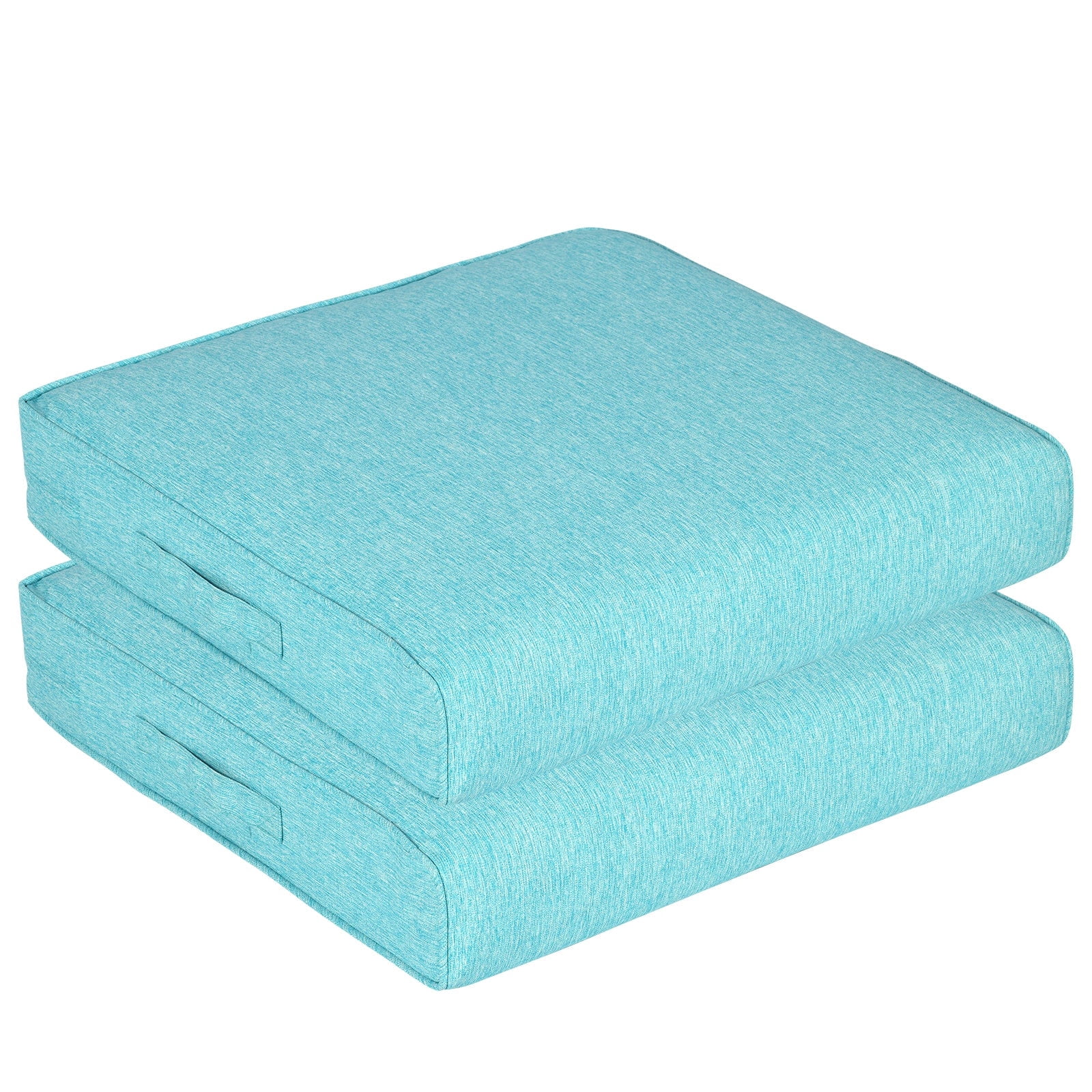 Aoodor Patio Chair Cushions Set of 2, 25 x 25 x 4 Inch Water Resistant Outdoor Seat Cushions with Handle and Ties, Square Corner Cushions for Patio Furniture Garden Lawn, Aruba Blue