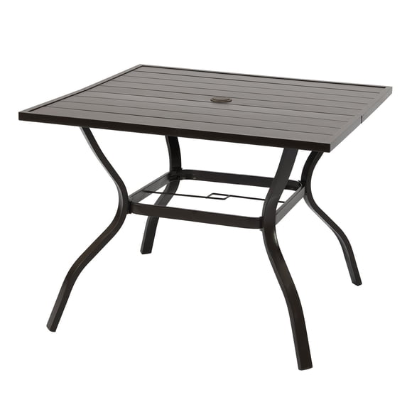 Aoodor Patio Dining Table for 4, 38'' Square Metal Outdoor Patio Table with Umbrella Hole, Outdoor Dining Table for Deck, Yard, Poolside, Porch
