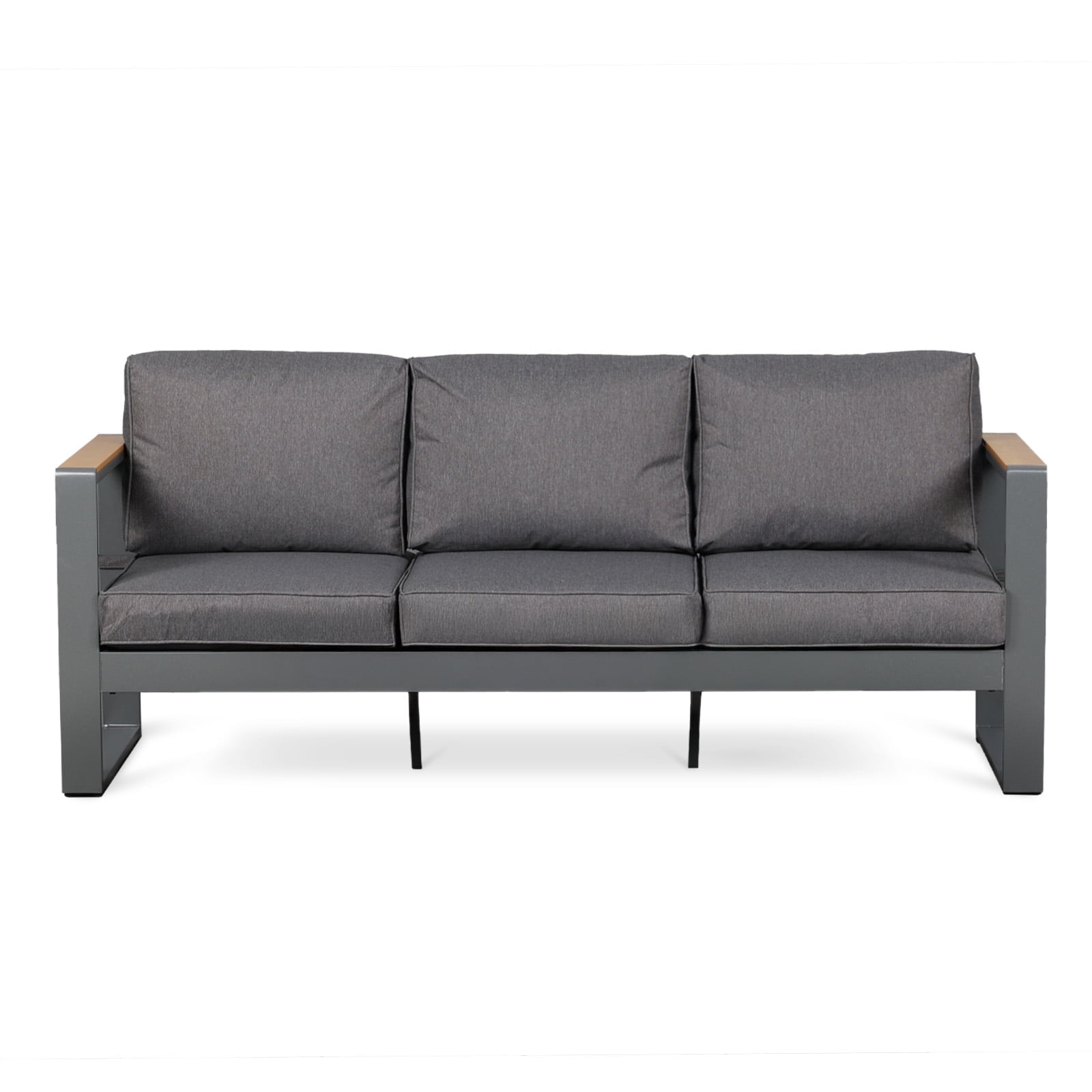 Aoodor 3-Seater Patio Aluminum Sofa Set, Deep Seat Metal Outdoor Couch with Thick All-Weather Cushions, Grey Conversation Furniture