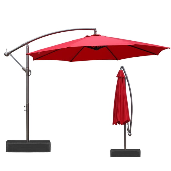 Aoodor Patio Off-set Hanging Umbrella 10FT Aluminum Cantilever Umbrella Red