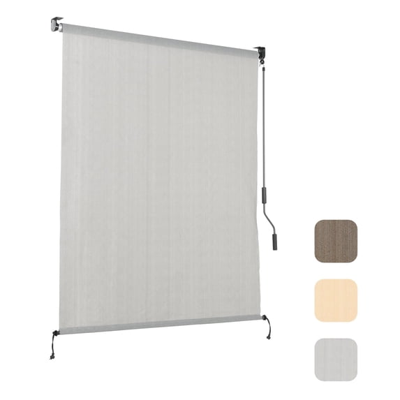 Aoodor Patio Roller Shade 7 x 8 ft HDPE Fabric Outdoor Cordless Roll Up Shade with UV Protection, Roller Blinds for Porch, Gazebo, Pergola, Balcony, Window, Grey