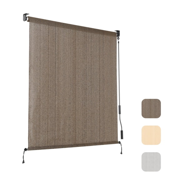 Aoodor Patio Roller Shade 7 x 8 ft HDPE Fabric Outdoor Cordless Roll Up Shade with UV Protection, Roller Blinds for Porch, Gazebo, Pergola, Balcony, Window, Mocha
