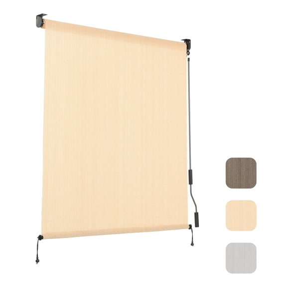 Aoodor Patio Roller Shade 7 x 8 ft HDPE Fabric Outdoor Cordless Roll Up Shade with UV Protection, Roller Blinds for Porch, Gazebo, Pergola, Balcony, Window, Wheat