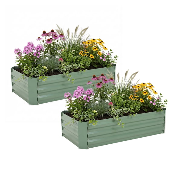Aoodor Metal Raised Garden Bed 4' x 2' x 1', Rust Resistance Planter Boxes for Patio and Outdoor Yard Gardening - Set of 2