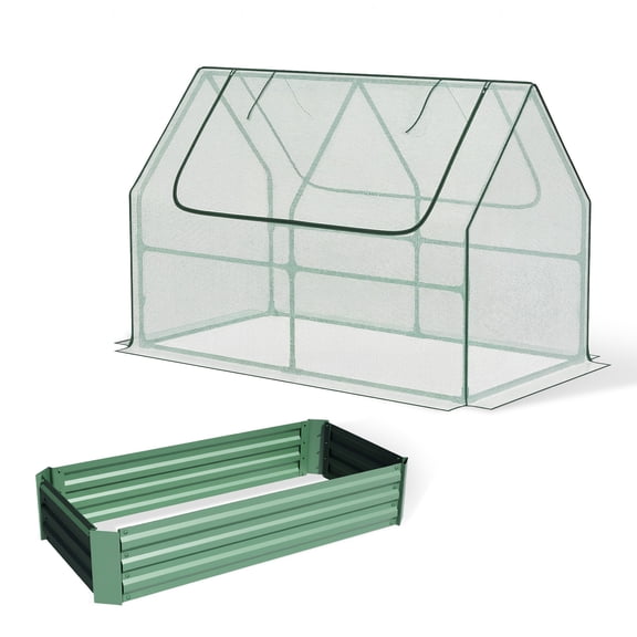 Aoodor Raised Garden Bed Kit, 4x2x3 ft Galvanized Planter Box with PE Cover, Screen Windows for Gardening, White
