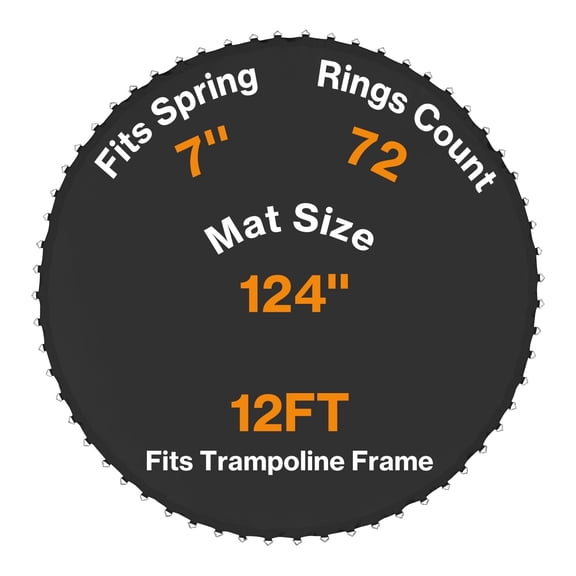 Aoodor Trampoline Replacement Mat, Jumping Mat Fits 12 ft Frame, Universal Jumping Round Trampoline Mat with 72 V-Rings, Only Fit 7" Spring Length