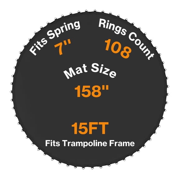 Aoodor Trampoline Replacement Mat, Jumping Mat Fits 15 ft Frame, Universal Jumping Round Trampoline Mat with 108 V-Rings, Only Fit 7" Spring Length