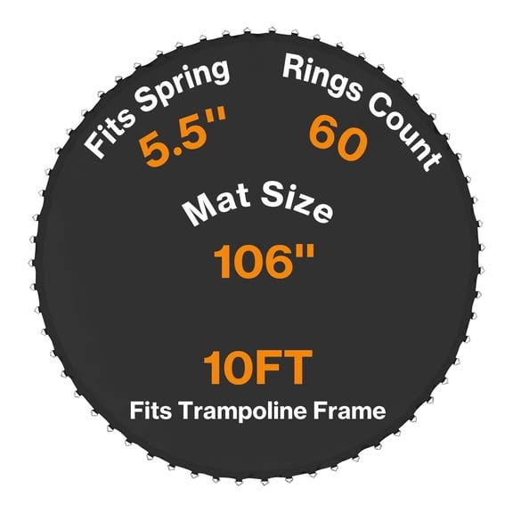 Aoodor Trampoline Replacement Mat, Jumping Mat Fits 10 ft Frame, Universal Jumping Round Trampoline Mat with 60 V-Rings, Only Fit 5.5" Spring Length