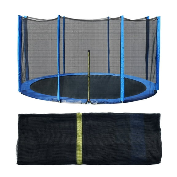 Aoodor Trampoline Replacement Net for 12FT 8 Straight Poles Round Frame Trampolines, Safety Enclosure Net with Zipper, Hooks, Pole Cover, Blue