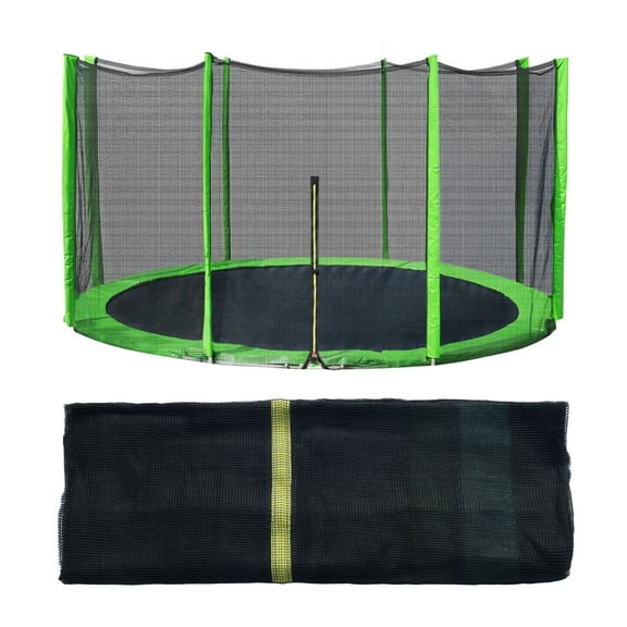 Aoodor Trampoline Replacement Net for 15FT 6 Straight Poles Round Frame Trampolines, Safety Enclosure Net with Zipper, Hooks, Pole Cover, Green