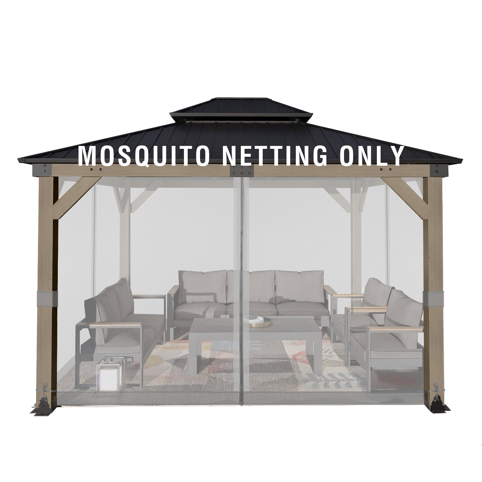 Aoodor Universal 10 x 12 ft. Gazebo Replacement Mosquito Netting Screen 4-Panel Sidewalls with Double Zipper for Patio Backyard Deck and Lawns (Only Netting)