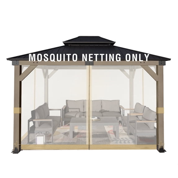 Aoodor Universal 10 x 13 ft. Gazebo Replacement Mosquito Netting Screen 4-Panel Sidewalls with Double Zipper for Patio Backyard Deck and Lawns (Only Netting) - Khaki